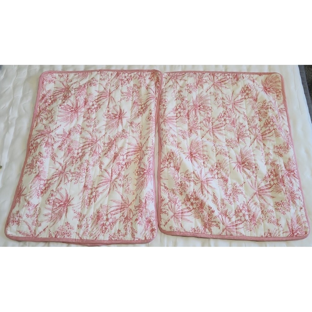 Pair of 2 Tommy Bahama Pink Palm Floral Quilted Pillow Shams Tropical Coastal